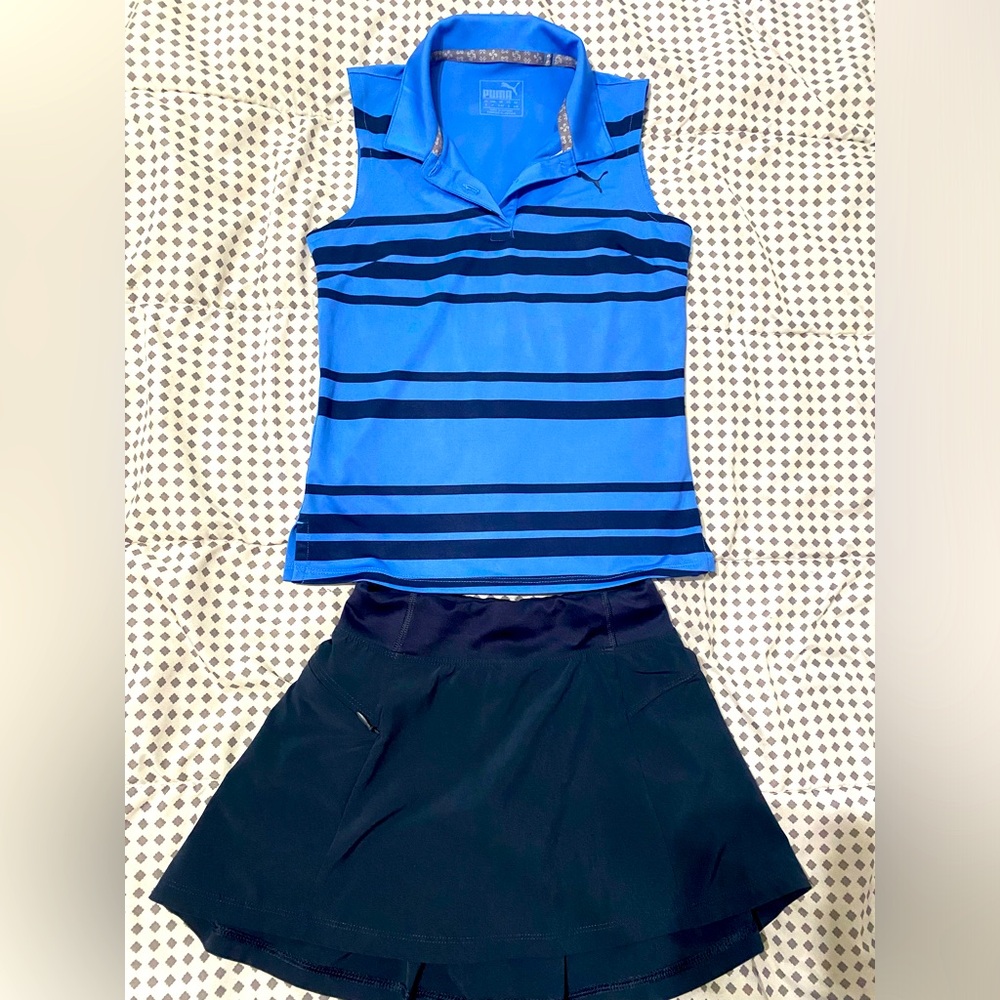 Puma Girls Golf Polo Tee and In Motion Skort Size Small 6/7 Drifit Material